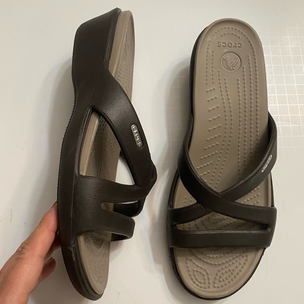Crocs Patricia Wedge Slide Comfort Sandals Espresso Brown Shoes Womens Size 11